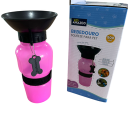 Bebedouro Garrafa Squeeze de Água Portátil Pet Cães Gatos Passeios Viagem - 500ml Rosa - 4
