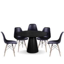 Conjunto Mesa de Jantar Cone Redonda 120 cm Ébano + 5 Cadeiras Eames Dkr Wood Personal Decor Preto - 1