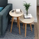 Ver imagem 3 de Conjunto Mesa Lateral e Apoio Retrô com Pé Palito de Madeira Lírio:off-white/freijó