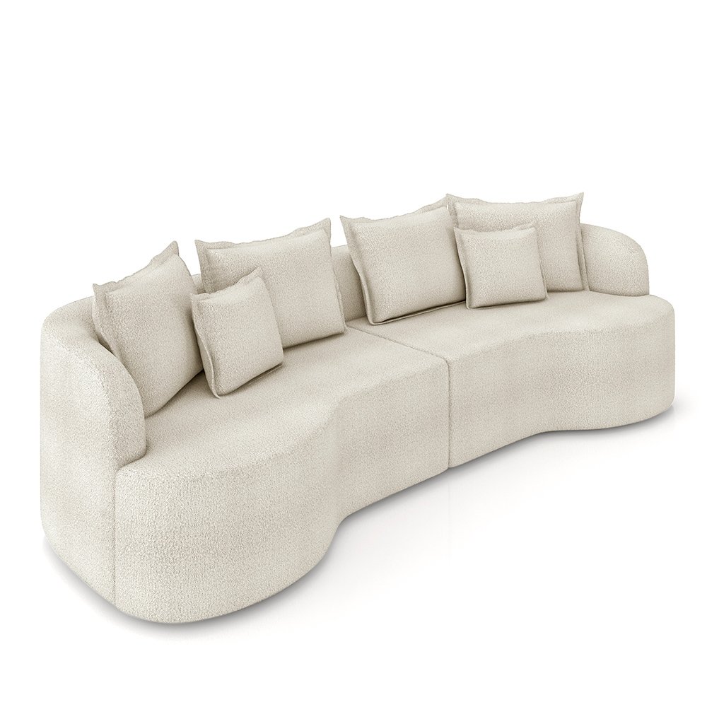 Sofá  Living Decorativo Salinas 4 ou mais Lugares com Almofadas 270cm Modulado Bouclê Off White G33-  - 5