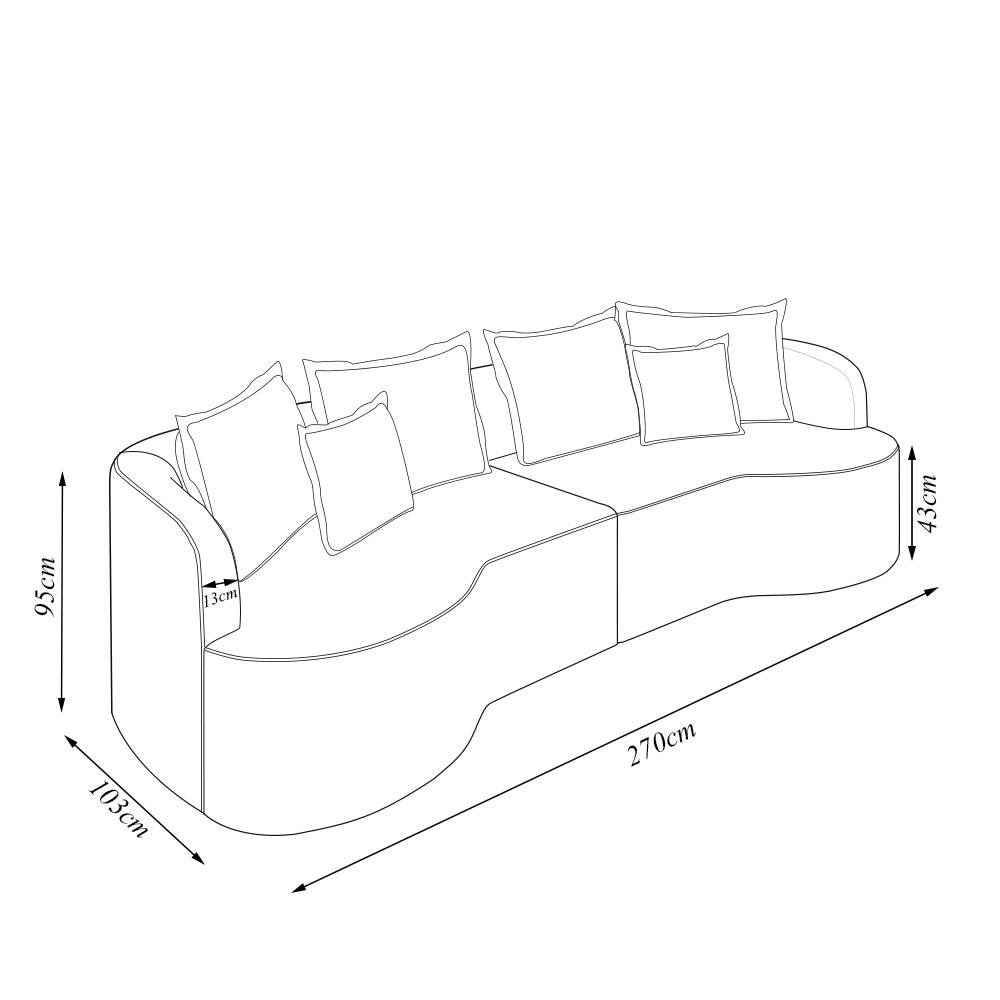 Sofá  Living Decorativo Salinas 4 ou mais Lugares com Almofadas 270cm Modulado Bouclê Off White G33-  - 4