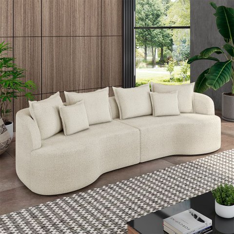 Sofá  Living Decorativo Salinas 4 ou Mais Lugares com Almofadas 270cm Modulado Bouclê Off White G33-