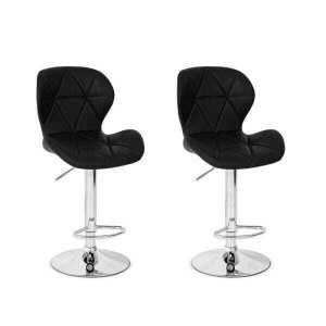 Conjunto 02 Banquetas Slim Couro Pu Regulagem de Altura - Preta