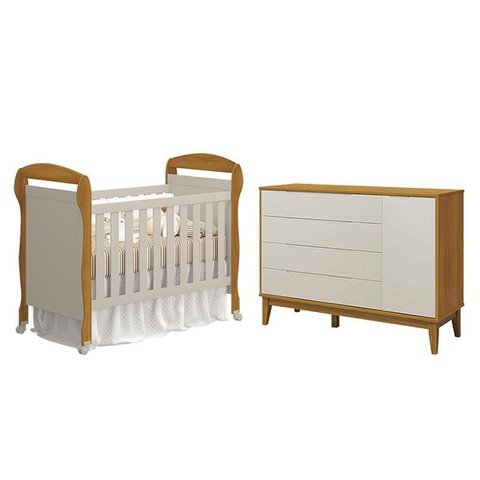 Berço Americano Danny e Cômoda com Porta Elfe Classic Areia Savana Acetinado Amadeirado - Reller