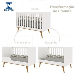 Quarto de Bebê Retrô Ludmila Berço 3 em 1 Guarda Roupa 3 Portas Cômoda Infantil Branco Carolina - 4