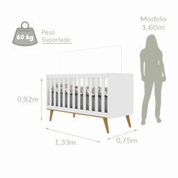 Quarto de Bebê Retrô Ludmila Berço 3 em 1 Guarda Roupa 3 Portas Cômoda Infantil Branco Carolina - 6