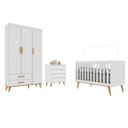 Quarto de Bebê Retrô Ludmila Berço 3 em 1 Guarda Roupa 3 Portas Cômoda Infantil Branco Carolina - 3