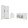 Quarto de Bebê Retrô Ludmila Berço 3 em 1 Guarda Roupa 3 Portas Cômoda Infantil Branco Carolina - 3