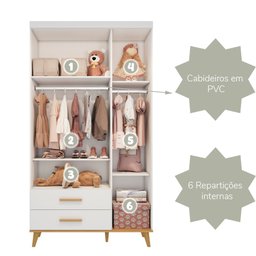 Quarto de Bebê Retrô Ludmila Berço 3 em 1 Guarda Roupa 3 Portas Cômoda Infantil Branco Carolina - 9