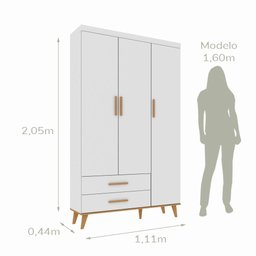 Quarto de Bebê Retrô Ludmila Berço 3 em 1 Guarda Roupa 3 Portas Cômoda Infantil Branco Carolina - 10