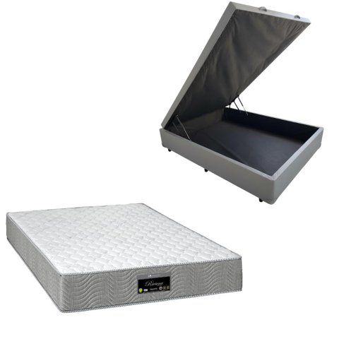 Cama Box Baú Blindada com Colchão Riviera Molas Ensacadas 25cm:corino Cinza/casal