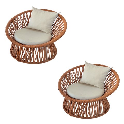 Kit 2 Poltronas Aurora em Aluminio e Corda Nautica Laranja