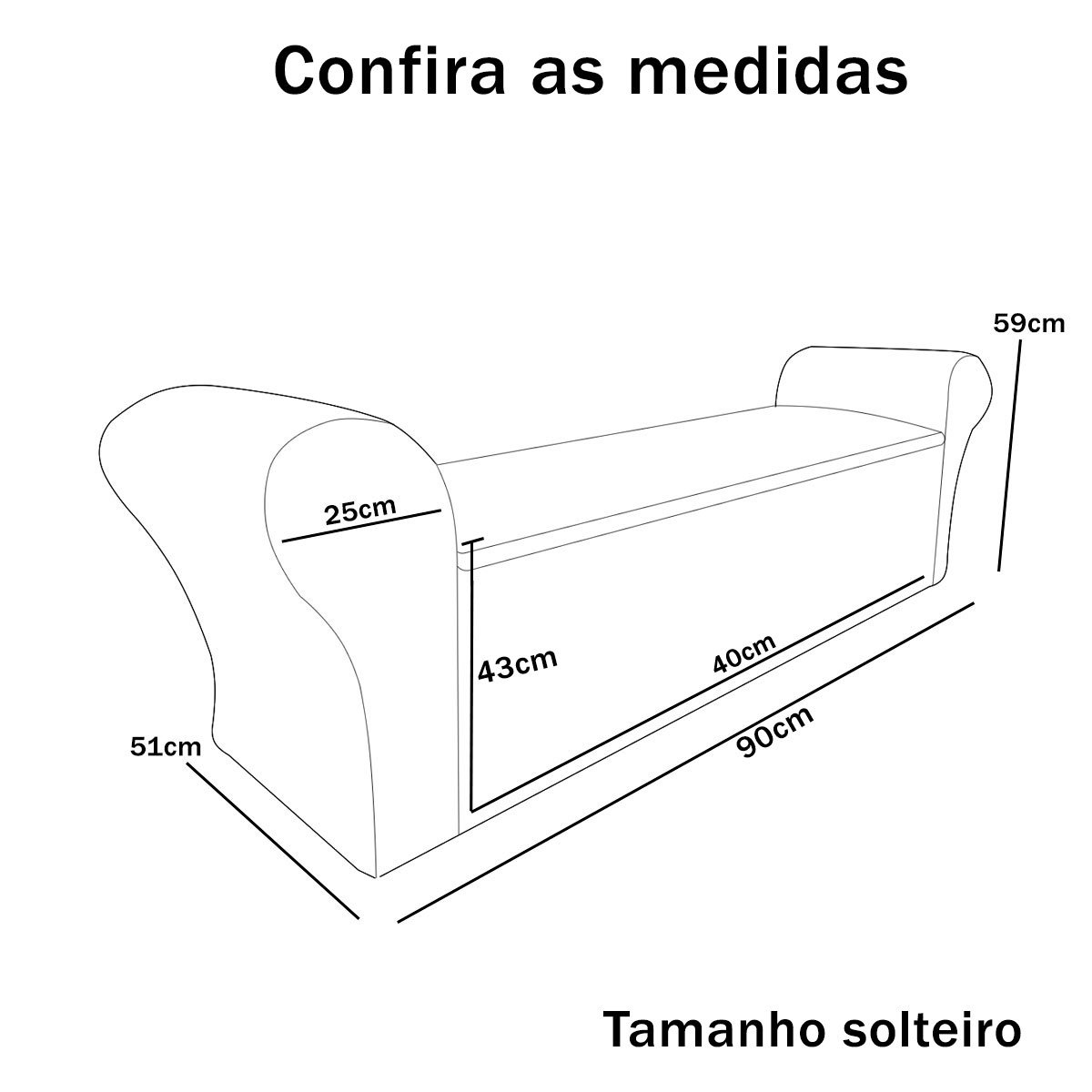 Recamier Baú Calçadeira Chaise Quarto Solteiro 90cm Barcelona:suede Preto - 4