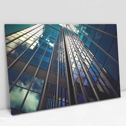 Quadro Decorativo em Canvas Arquitetura Ângulo Visual dos Prédios TaColado Moldura Madeira 120 x 80c
