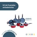 Ver imagem 2 de Jogo de panelas antiaderente cerâmica 8 pçs vermelha - Oikos