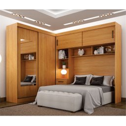 Guarda-Roupa Casal com Cabeceira Queen e Espelho 4 Portas de Correr 3 Gavetas Florença Espresso Móve - 7