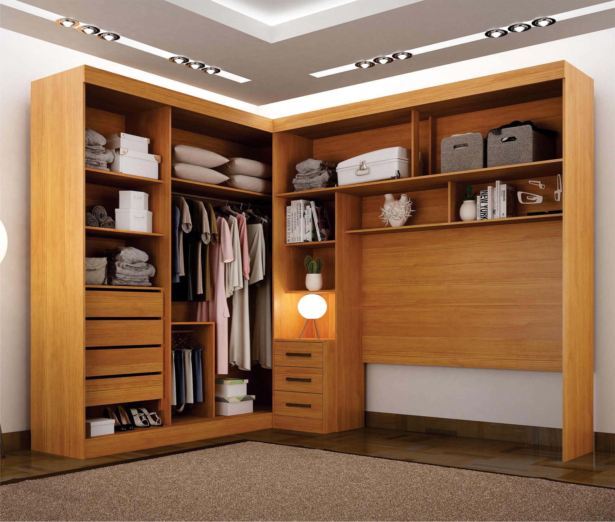 Guarda-Roupa Casal com Cabeceira Queen e Espelho 4 Portas de Correr 3 Gavetas Florença Espresso Móve - 7