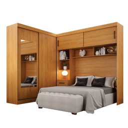 Guarda-Roupa Casal com Cabeceira Queen e Espelho 4 Portas de Correr 3 Gavetas Florença Espresso Móve - 2