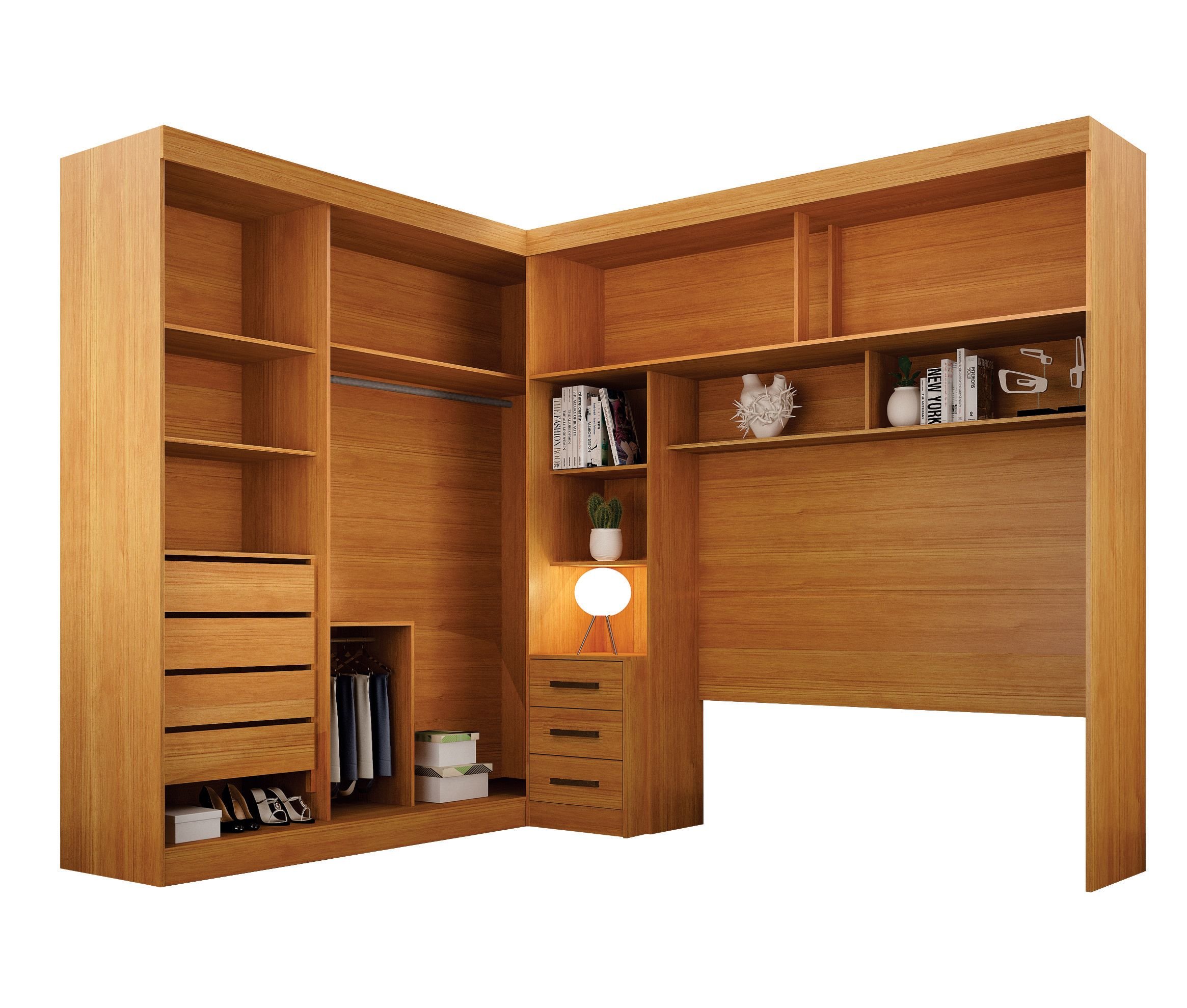 Guarda-Roupa Casal com Cabeceira Queen e Espelho 4 Portas de Correr 3 Gavetas Florença Espresso Móve - 6