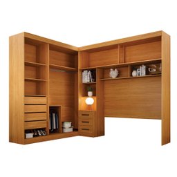 Guarda-Roupa Casal com Cabeceira Queen e Espelho 4 Portas de Correr 3 Gavetas Florença Espresso Móve - 5