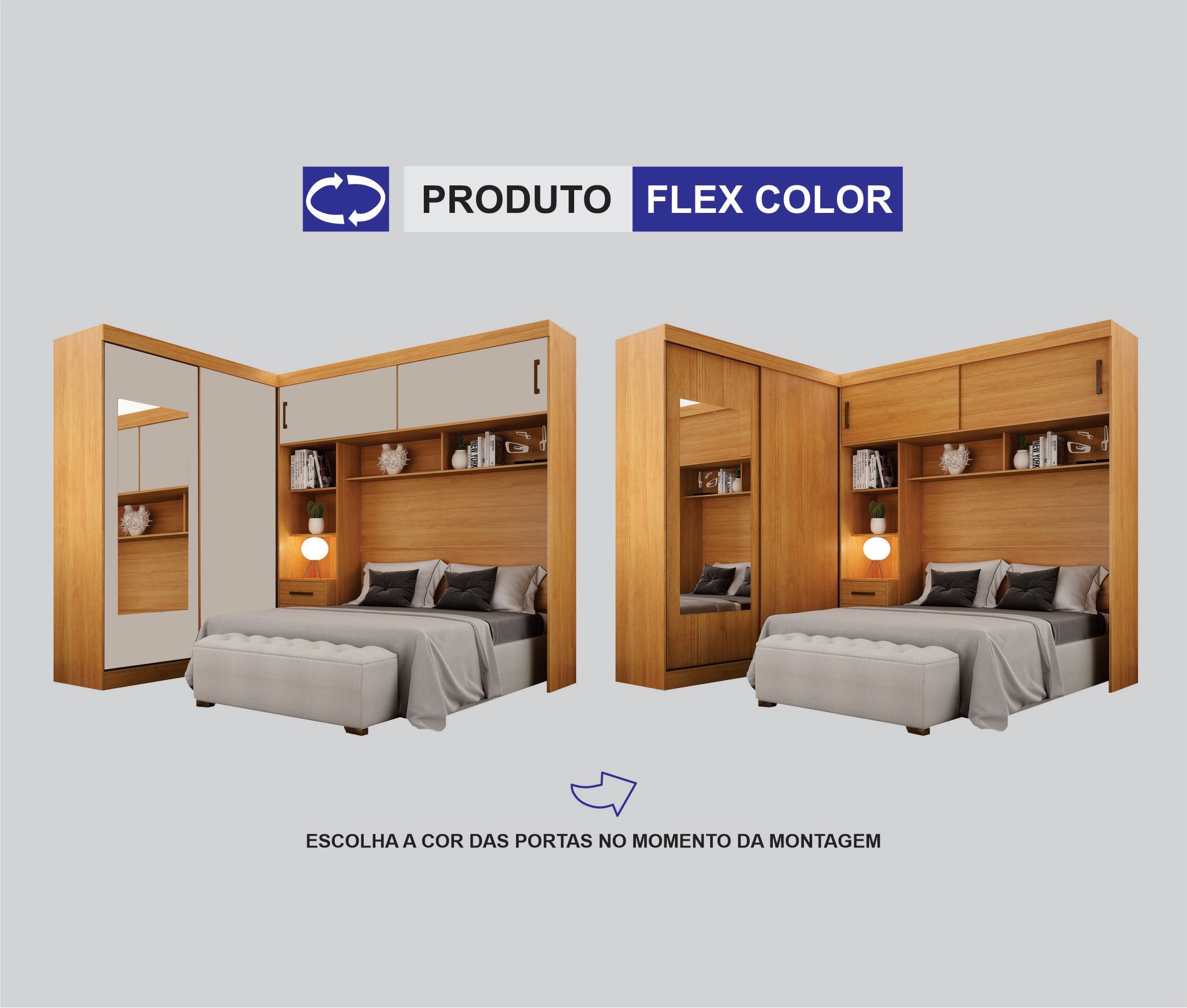 Guarda-Roupa Casal com Cabeceira Queen e Espelho 4 Portas de Correr 3 Gavetas Florença Espresso Móve - 11