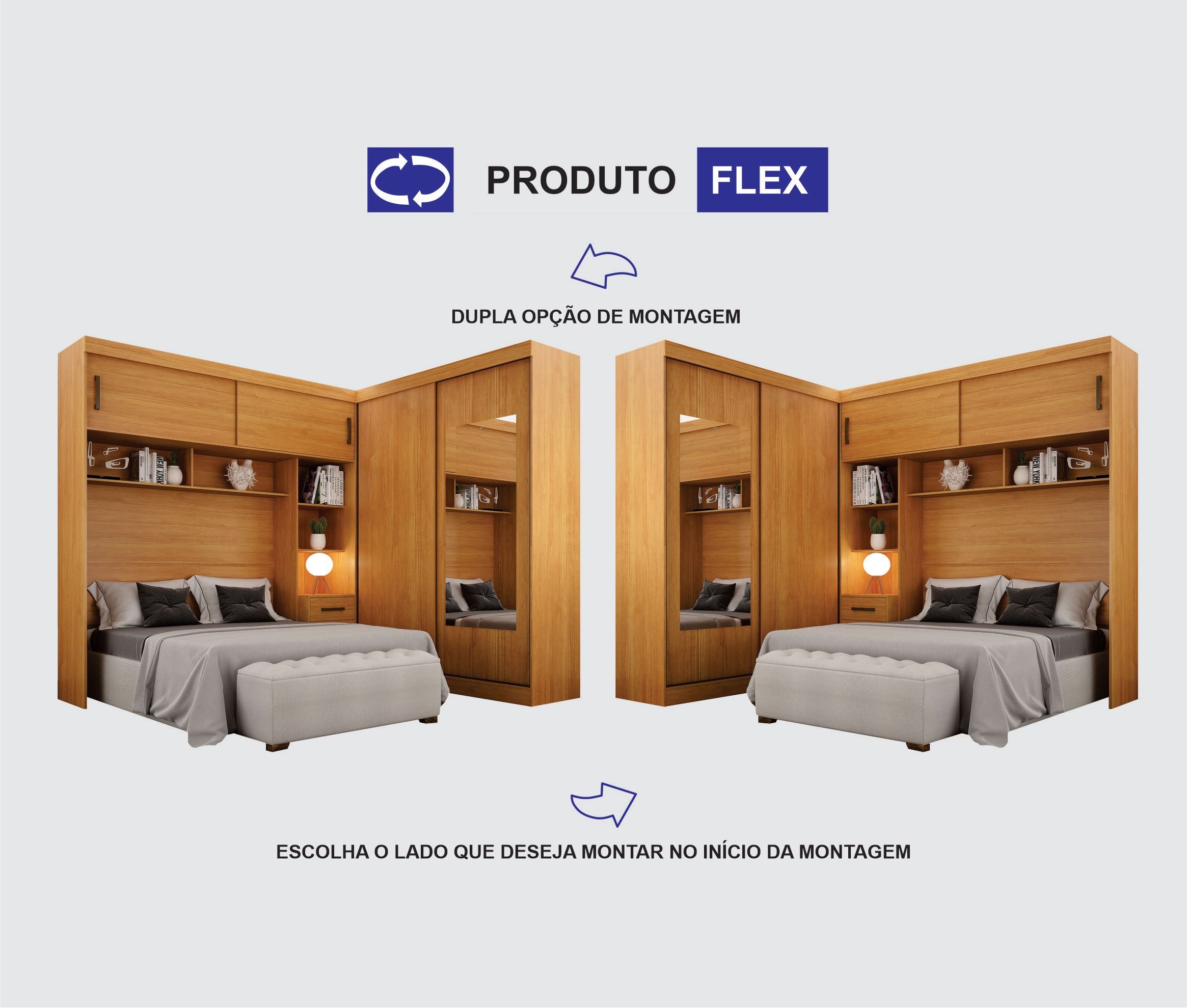 Guarda-Roupa Casal com Cabeceira Queen e Espelho 4 Portas de Correr 3 Gavetas Florença Espresso Móve - 13