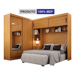 Guarda-Roupa Casal com Cabeceira Queen e Espelho 4 Portas de Correr 3 Gavetas Florença Espresso Móve - 1