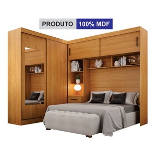 Guarda-Roupa Casal com Cabeceira Queen e Espelho 4 Portas de Correr 3 Gavetas Florença Espresso Móve