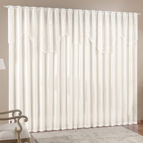Cortina 3,00m X 2,50m Momento Sala Quarto Renda com Microfibra P Varão Palha