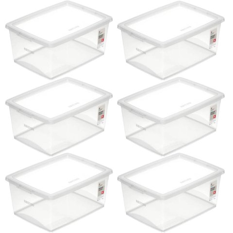 6 Caixas Organizadoras 15l Plástico Empilháveis com Tampa My Closet Ordene Multiuso Transparente