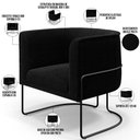 Ver imagem 3 de Poltrona Para Sala De Estar Decorativa Fixa Base Aço Preto Betina D02 Bouclê Preto - Lyam Decor