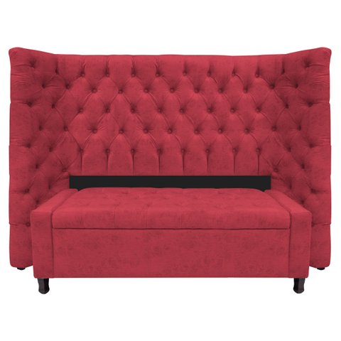 Kit Cabeceira e Calçadeira Baú Casal Everest P02 140 cm para cama Box Suede - Doce Sonho Móveis KIT 