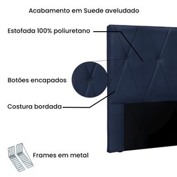 Cabeceira Casal 140cm Ancona Suede Azul Marinho - Lucadi Home - 3
