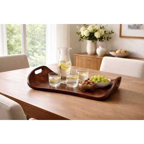 Bandeja em Lâmina Natural de Cinamomo com Design Orgânico Polaris Oona Design Castanho
