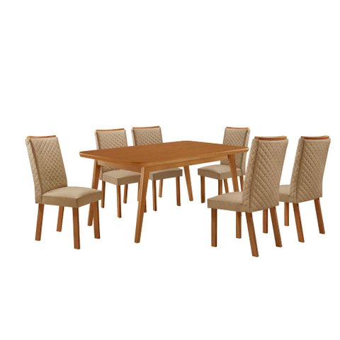 Mesa de Jantar Copper 180 cm Tampo MDF Canto Copo Laminado e 6 Cadeiras Lira