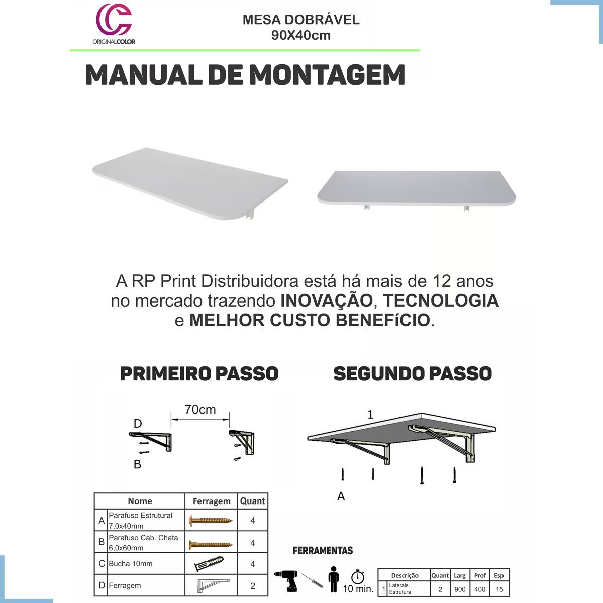 Bancada mesa para cozinha retrátil 90x40 - Estampa mármore - 5