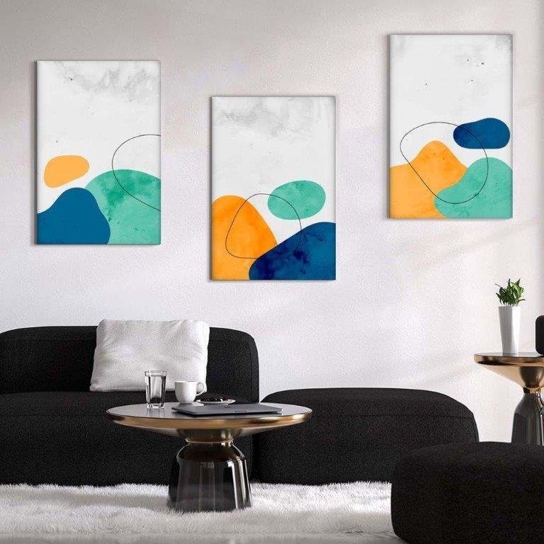 Kit com 3 Quadros Arte Abstrata em Lona 40x60cm - 1