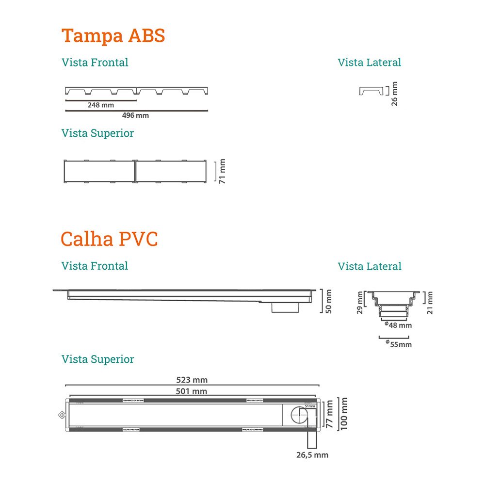 Ralo Linear Novii Seco 4216 50cm Saída na Extremidade com Tampa Cinza Cinza 4216 - 3