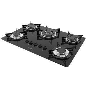 Cooktop Nardelli à Gás NDL 5B TC Vidro Preto Flange Inox