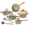 Jogo de Panelas Antiaderente Mármore Cerâmico Saltê 13 Peças Cor Verde - 1