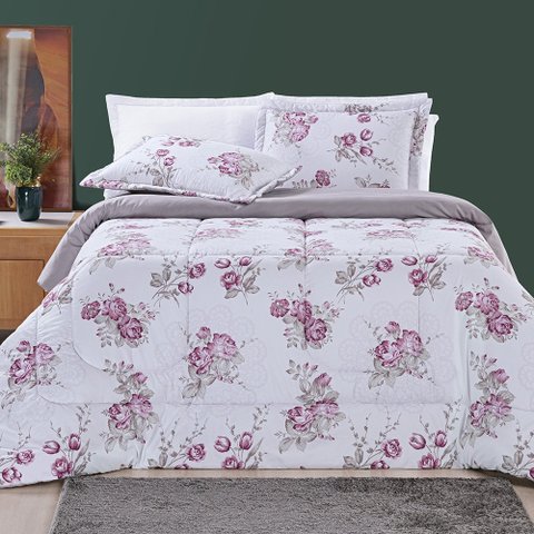 Cobertor Queen Size Grosso 200 Fios Nyla Dupla Face Estampado Luxuoso:ROSA