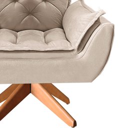 Poltrona Opala Giratória Base Madeira Suede - Navega Móveis Navega Móveis Opala Base Madeira Bege - 5