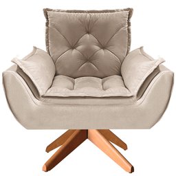 Poltrona Opala Giratória Base Madeira Suede - Navega Móveis Navega Móveis Opala Base Madeira Bege - 3