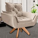 Ver imagem 2 de Poltrona Opala Giratória Base Madeira Suede - Navega Móveis Navega Móveis Opala Base Madeira Bege