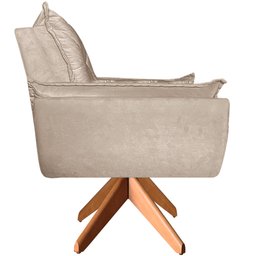 Poltrona Opala Giratória Base Madeira Suede - Navega Móveis Navega Móveis Opala Base Madeira Bege - 4