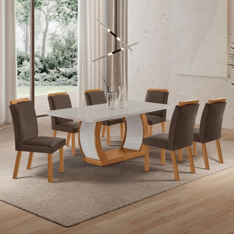 Conjunto de Mesa de Jantar Kate 180 Tp MDF Canto Copo 6 Cadeiras Mariana