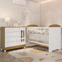 Ver imagem 1 de Conjunto Quarto Bebê Berço Americano 3 em 1 Eloá Cômoda com Fraldário 100% MDF Branco com Bétula