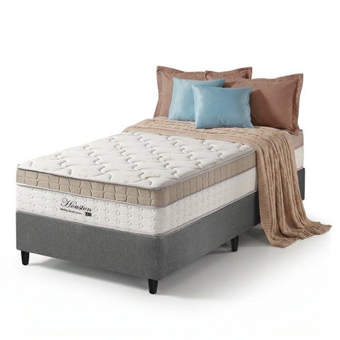 Cama Box Solteiro Cinza + Colchão Molas Ensacadas Pillow In Zidi Houston 88x188x65cm