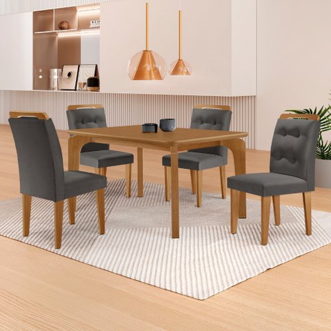 Mesa de Jantar Liz 120cm Mdf Canto Copo e com 4 Cadeiras Carol