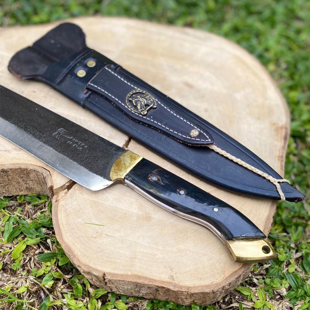 Faca Paineira Modelo Antigo Artesanal Javalizeira 10” Aço 1070 Cabo Chifre de Boi com Bainha - 6